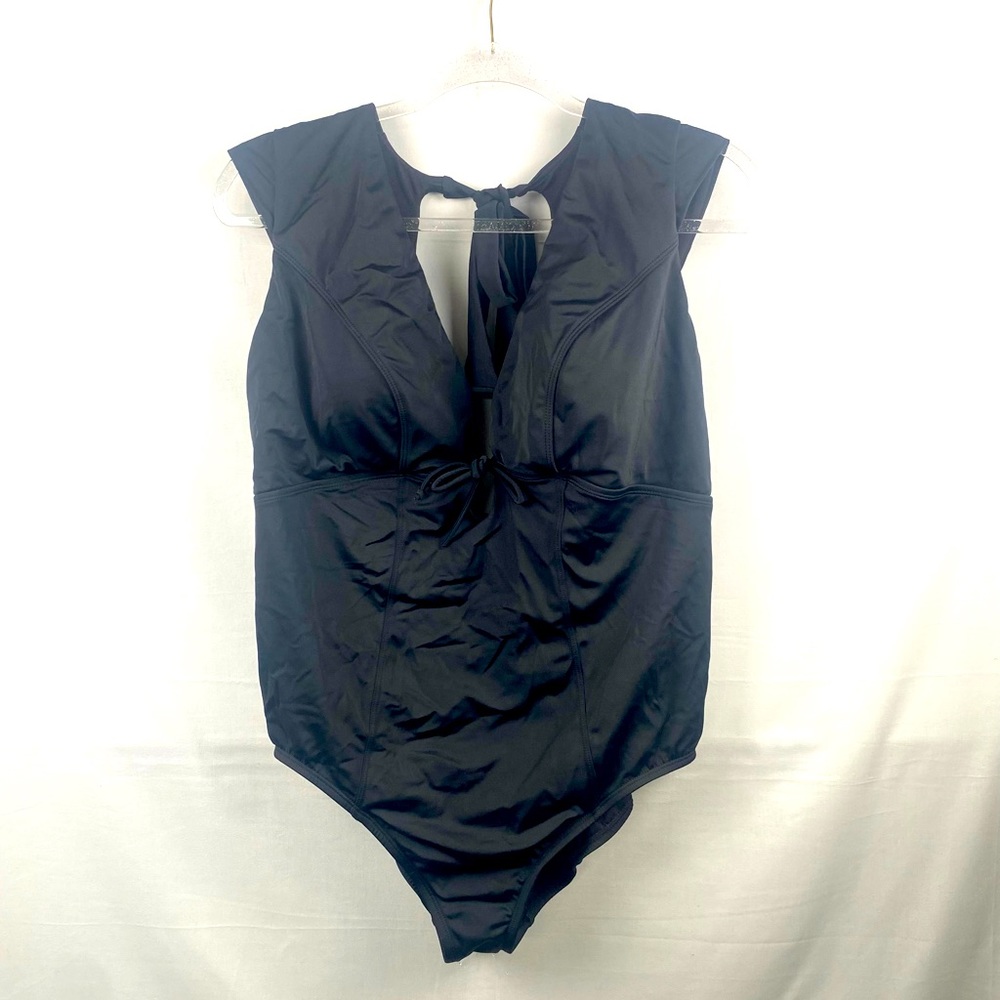 Black one piece bathing suit halter top 16W-18W